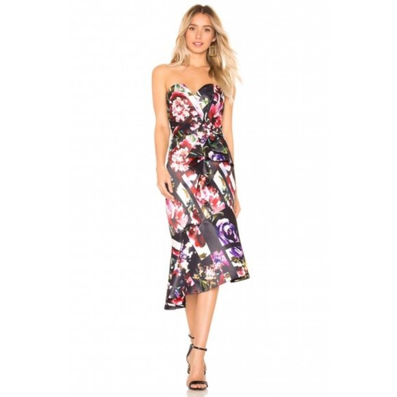 NEW Parker Black Floral Strapless Wendy Midi Dress - Picture 6 of 12